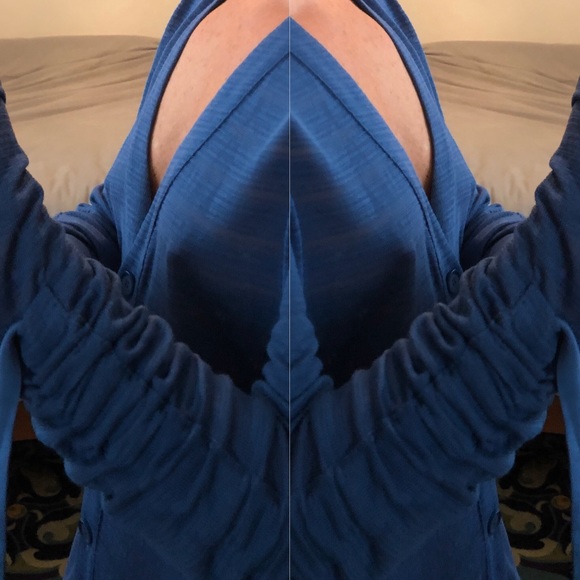 || Halston || bright indigo cardigan rouched arms - Picture 2 of 8